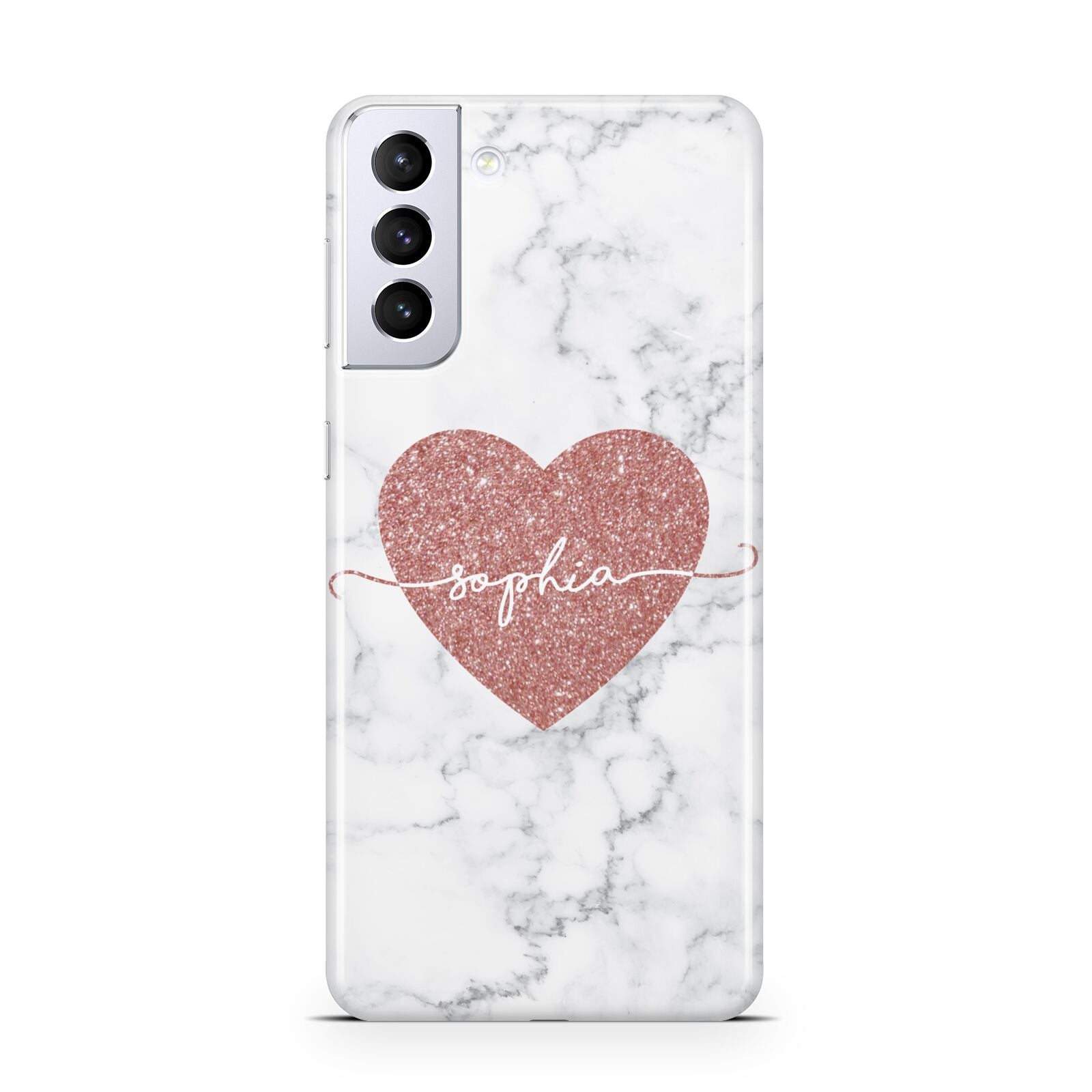 Marble Rose Gold Glitter Heart Personalised Name Samsung S21 Plus Phone Case