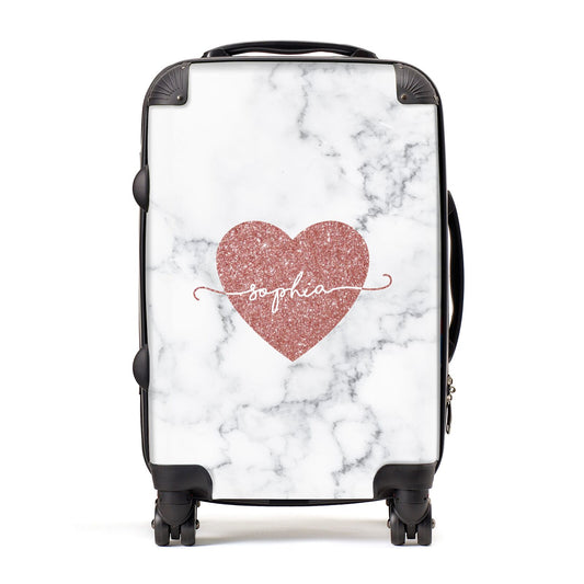 Marble Rose Gold Glitter Heart Personalised Name Suitcase