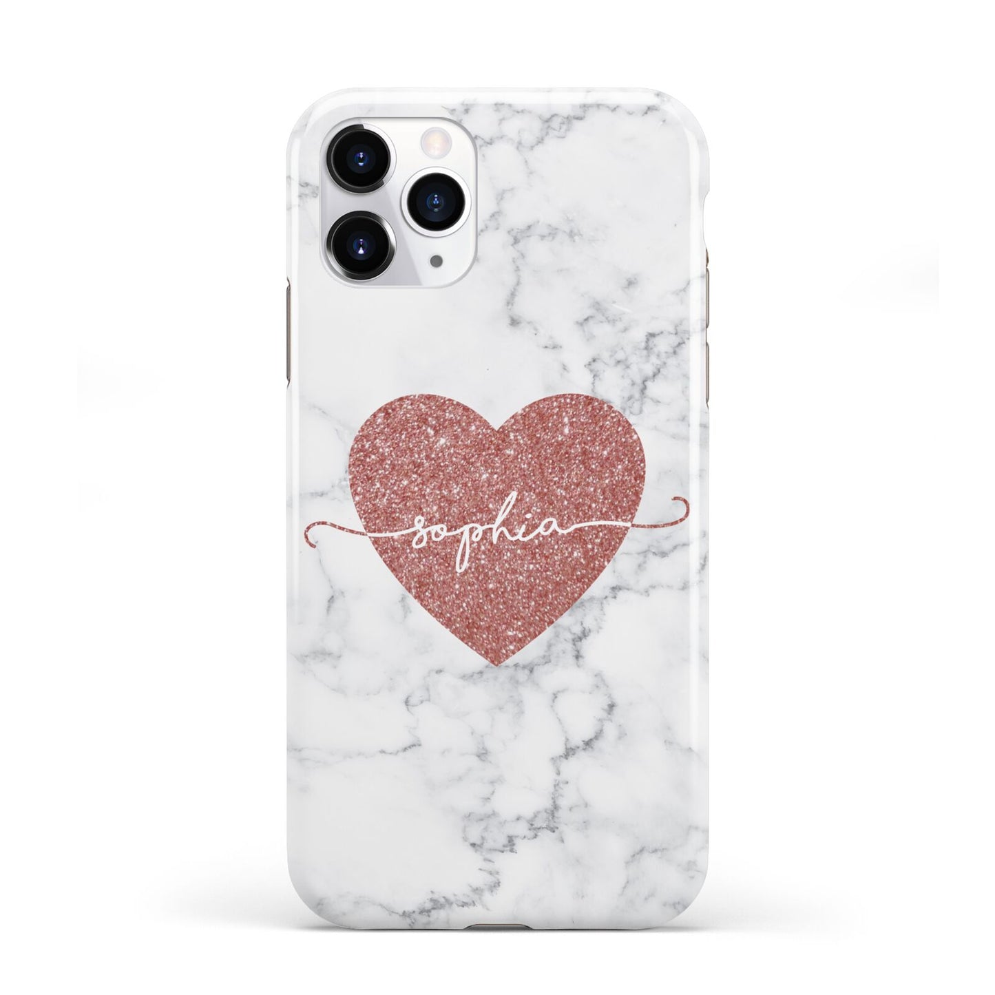 Marble Rose Gold Glitter Heart Personalised Name iPhone 11 Pro 3D Tough Case