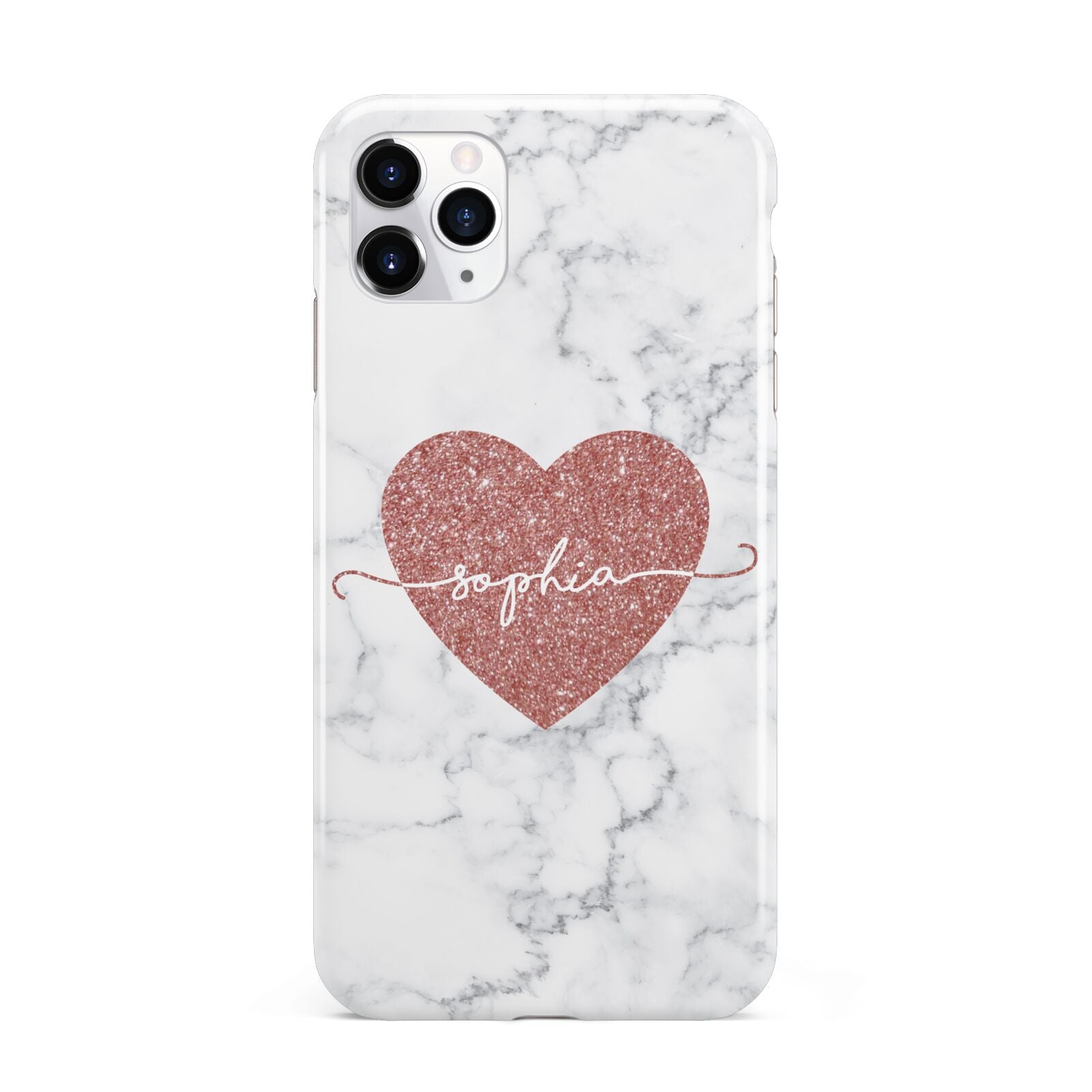 Marble Rose Gold Glitter Heart Personalised Name iPhone 11 Pro Max 3D Tough Case