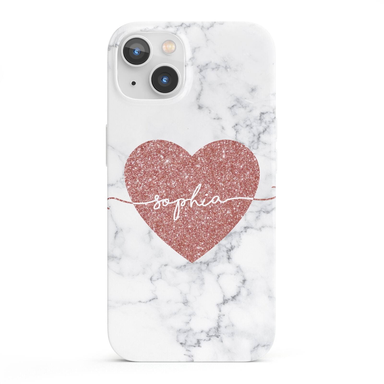 Marble Rose Gold Glitter Heart Personalised Name iPhone 13 Full Wrap 3D Snap Case