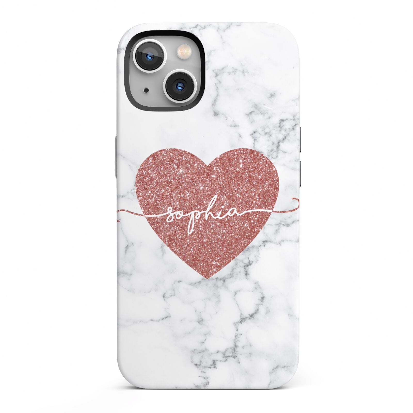Marble Rose Gold Glitter Heart Personalised Name iPhone 13 Full Wrap 3D Tough Case