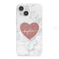 Marble Rose Gold Glitter Heart Personalised Name iPhone 13 Mini Clear Bumper Case