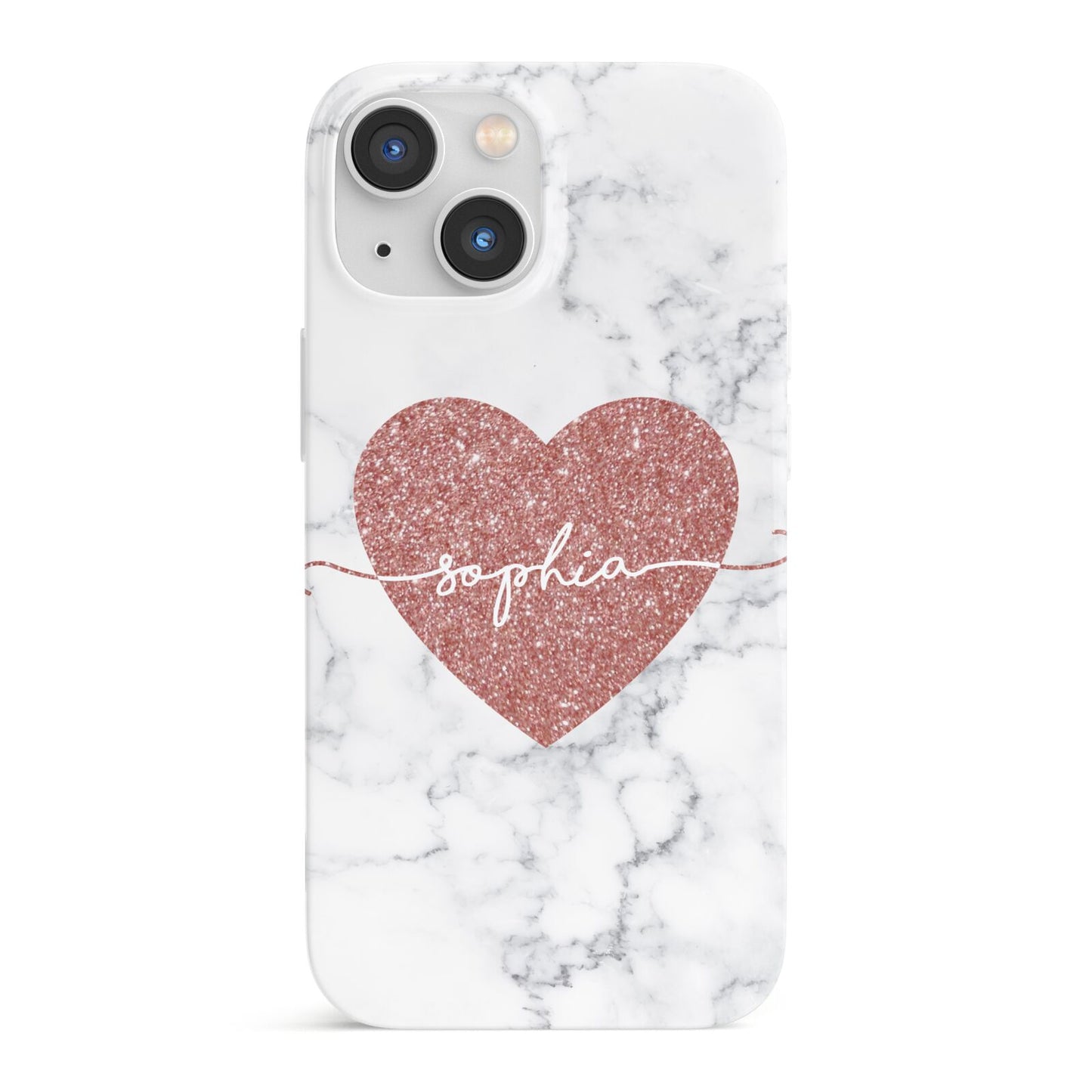 Marble Rose Gold Glitter Heart Personalised Name iPhone 13 Mini Full Wrap 3D Snap Case