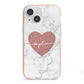 Marble Rose Gold Glitter Heart Personalised Name iPhone 13 Mini TPU Impact Case with Pink Edges