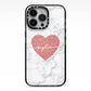 Marble Rose Gold Glitter Heart Personalised Name iPhone 13 Pro Black Impact Case on Silver phone