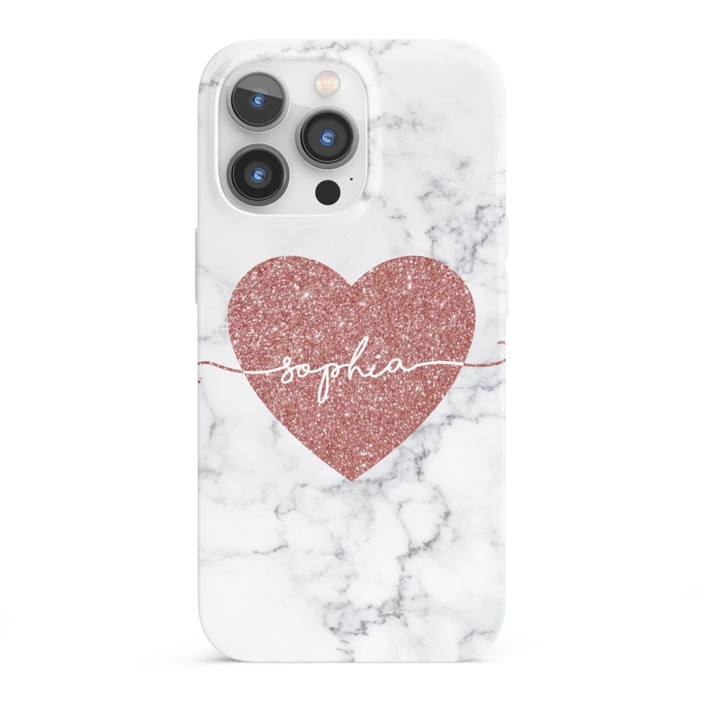 Marble Rose Gold Glitter Heart Personalised Name iPhone 13 Pro Full Wrap 3D Snap Case