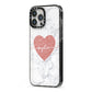 Marble Rose Gold Glitter Heart Personalised Name iPhone 13 Pro Max Black Impact Case Side Angle on Silver phone
