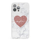 Marble Rose Gold Glitter Heart Personalised Name iPhone 13 Pro Max Clear Bumper Case