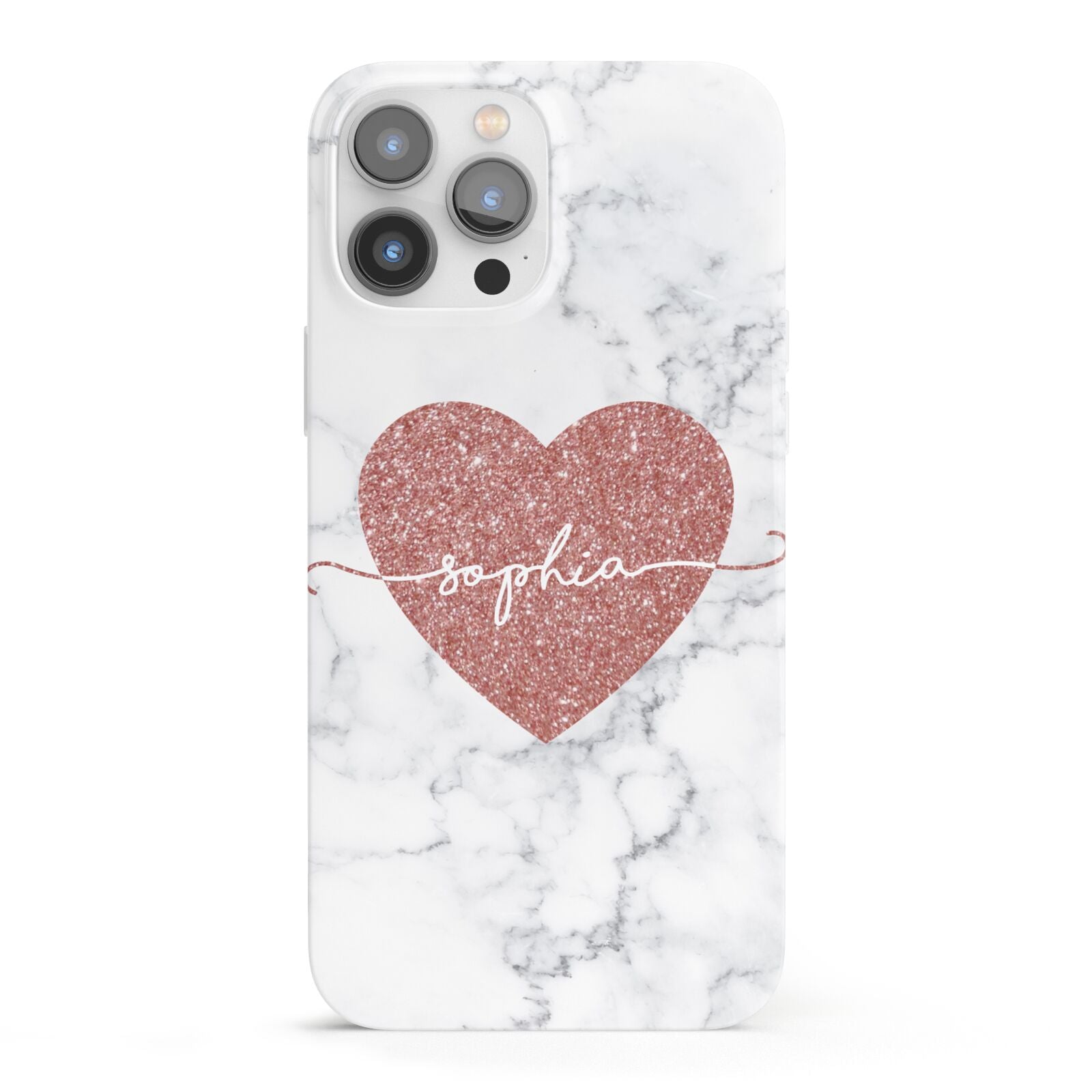 Marble Rose Gold Glitter Heart Personalised Name iPhone 13 Pro Max Full Wrap 3D Snap Case