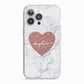 Marble Rose Gold Glitter Heart Personalised Name iPhone 13 Pro TPU Impact Case with White Edges