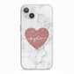 Marble Rose Gold Glitter Heart Personalised Name iPhone 13 TPU Impact Case with White Edges