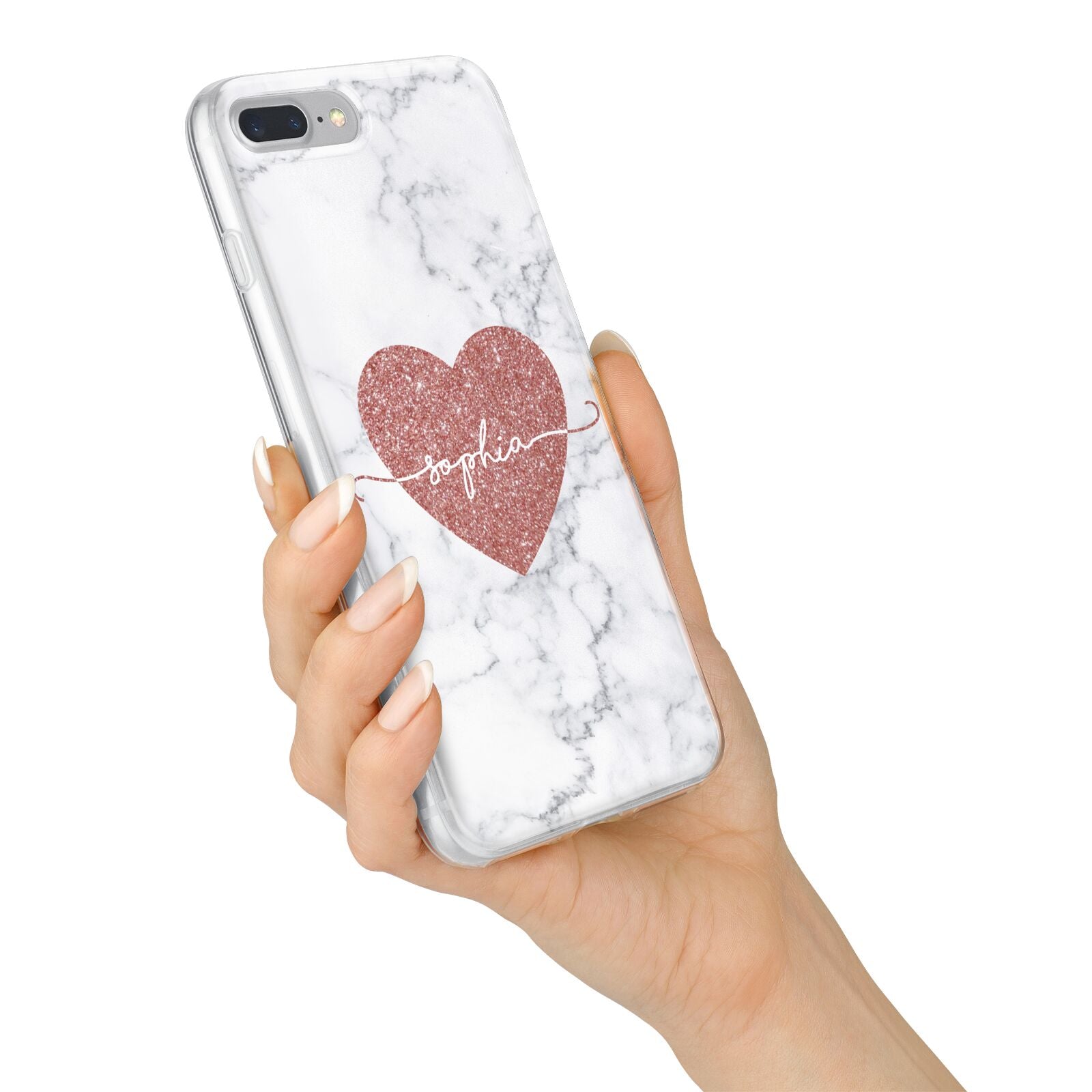 Marble Rose Gold Glitter Heart Personalised Name iPhone 7 Plus Bumper Case on Silver iPhone Alternative Image