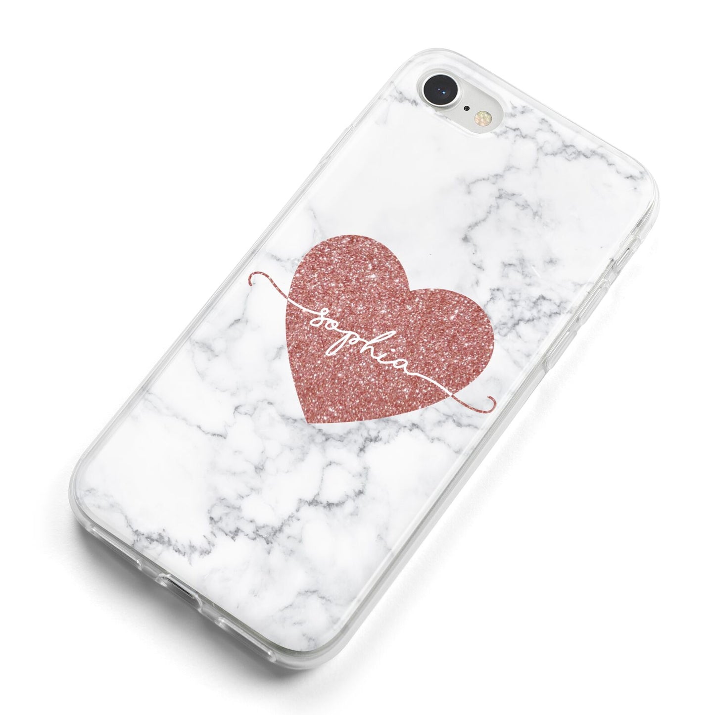 Marble Rose Gold Glitter Heart Personalised Name iPhone 8 Bumper Case on Silver iPhone Alternative Image