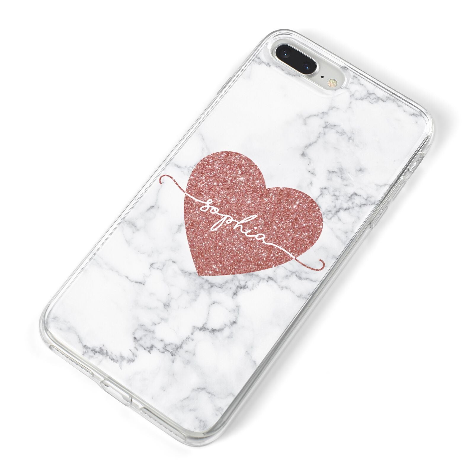 Marble Rose Gold Glitter Heart Personalised Name iPhone 8 Plus Bumper Case on Silver iPhone Alternative Image