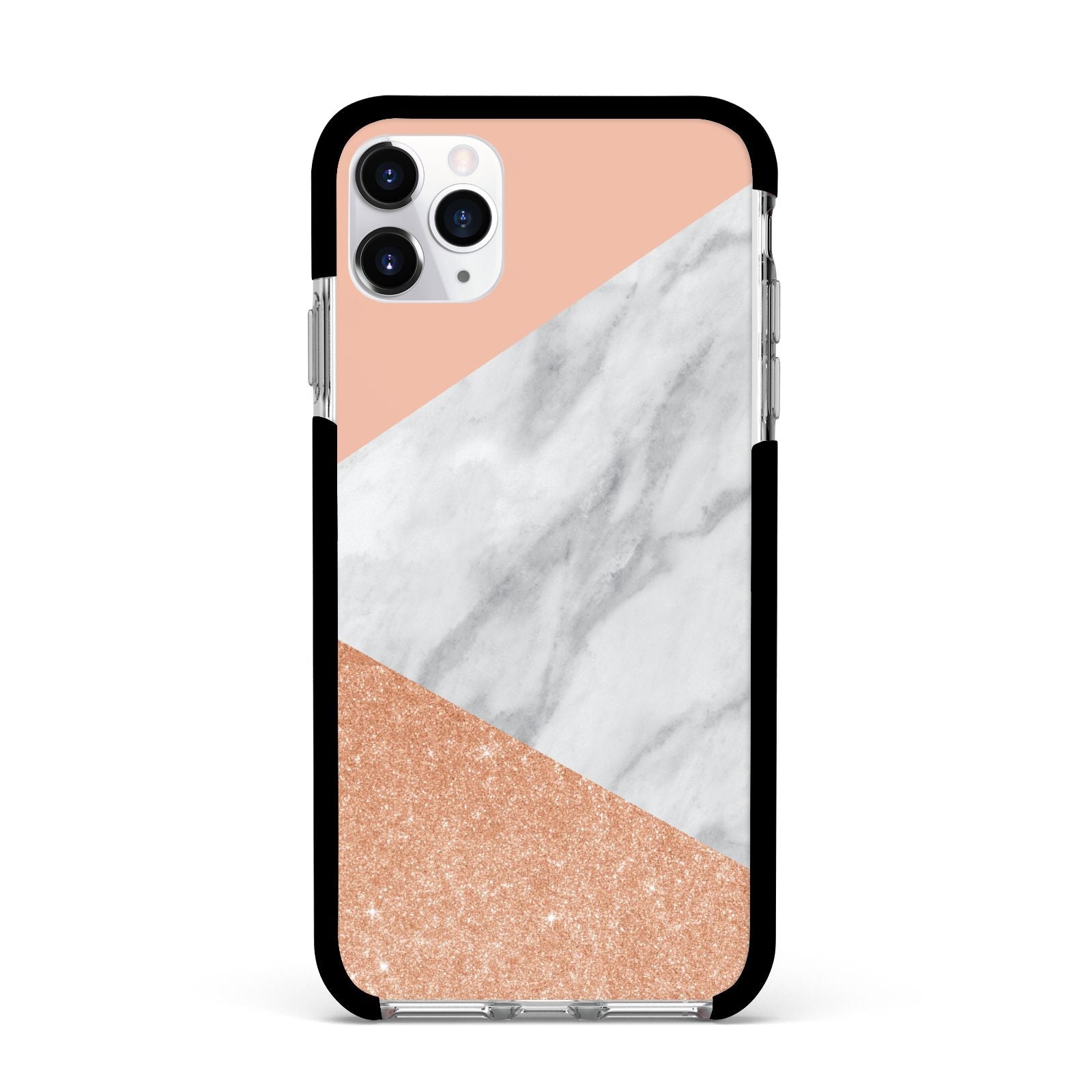 Marble Rose Gold Pink Apple iPhone 11 Pro Max in Silver with Black Impact Case
