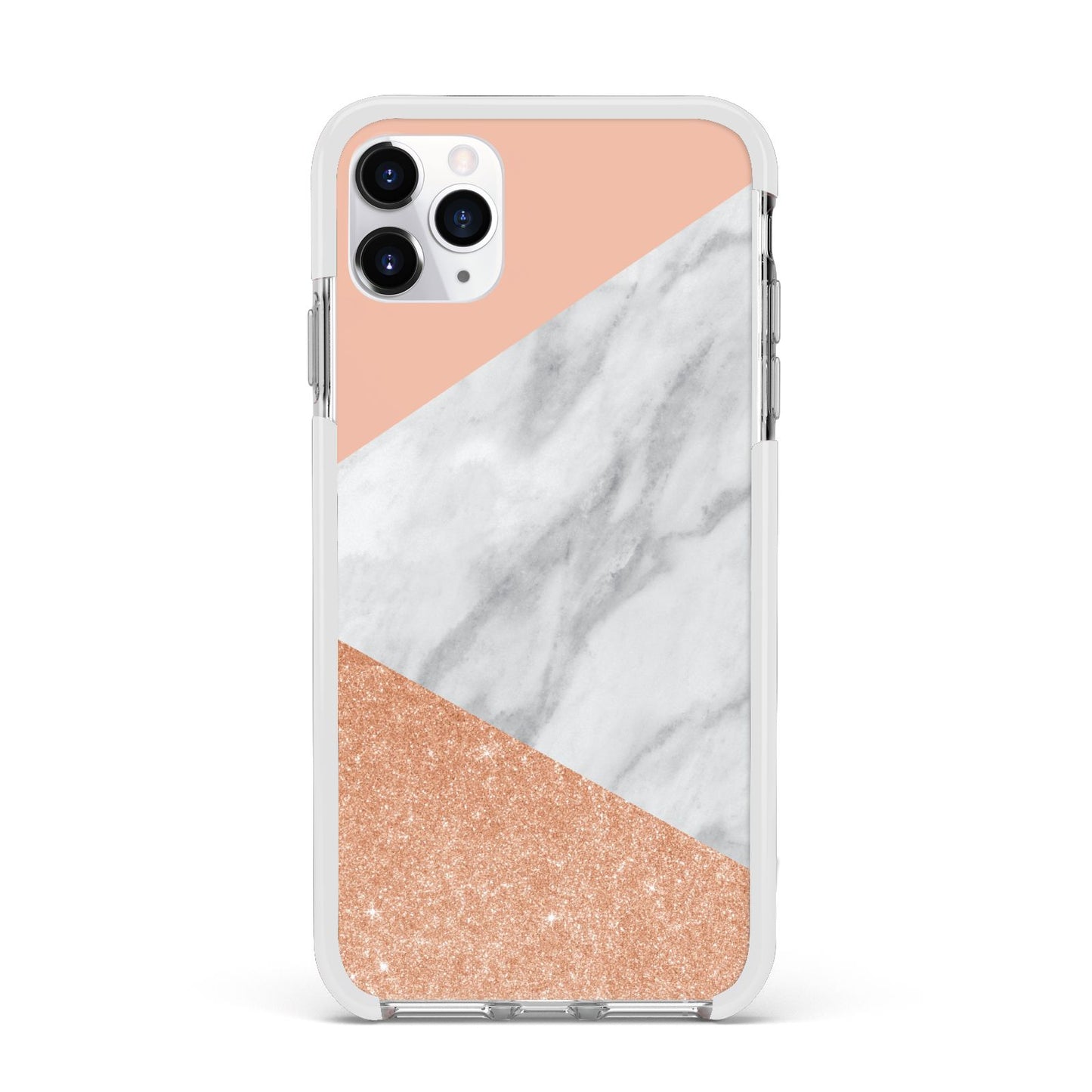 Marble Rose Gold Pink Apple iPhone 11 Pro Max in Silver with White Impact Case