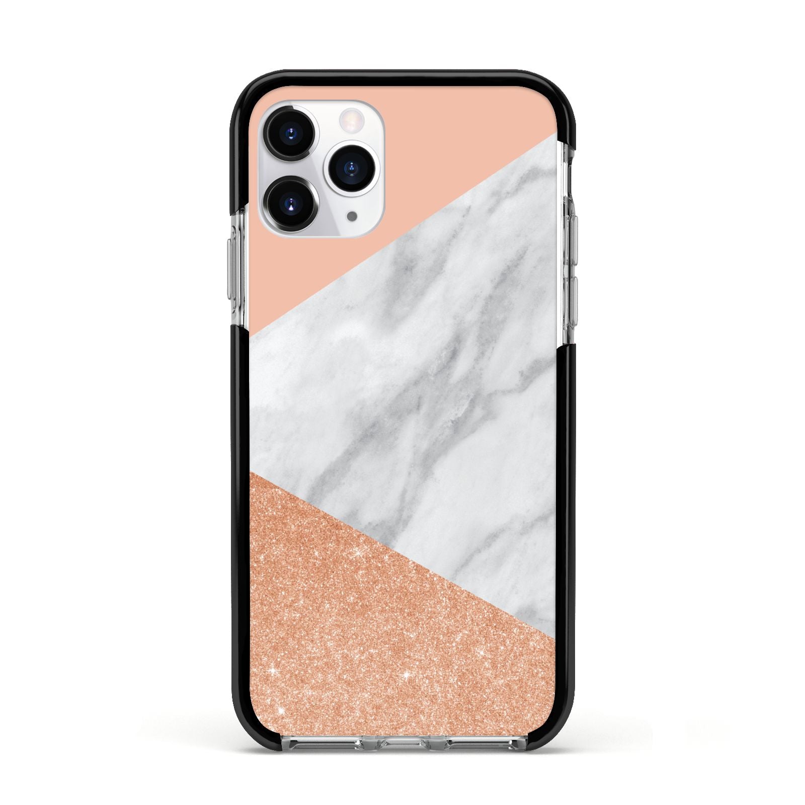 Marble Rose Gold Pink Apple iPhone 11 Pro in Silver with Black Impact Case
