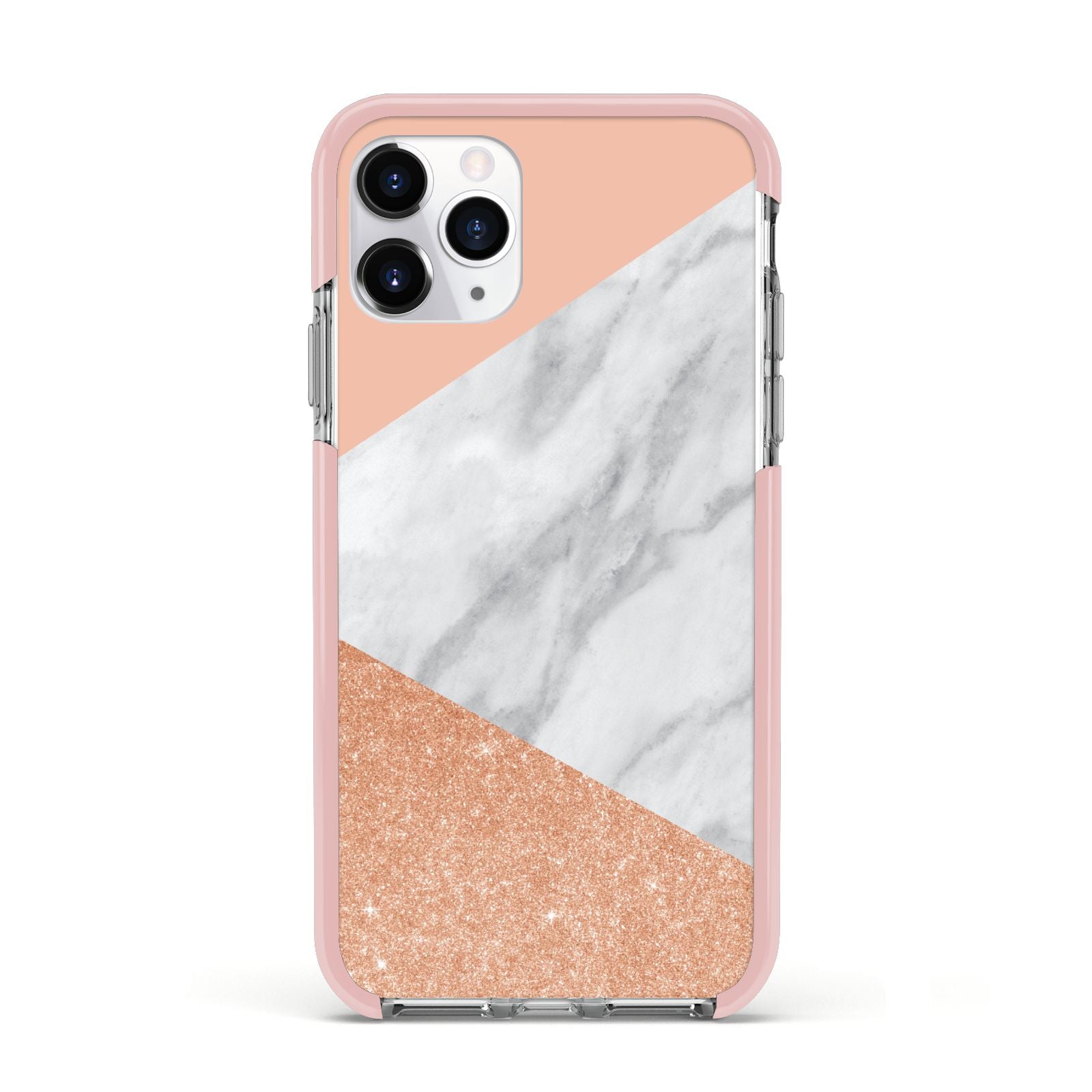 Marble Rose Gold Pink Apple iPhone 11 Pro in Silver with Pink Impact Case