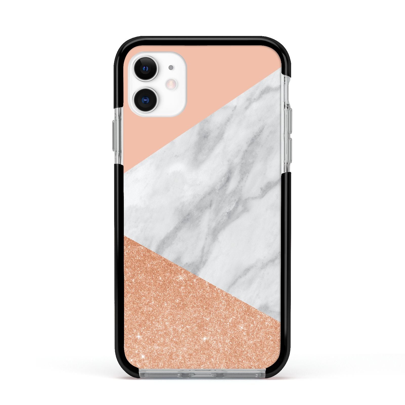 Marble Rose Gold Pink Apple iPhone 11 in White with Black Impact Case