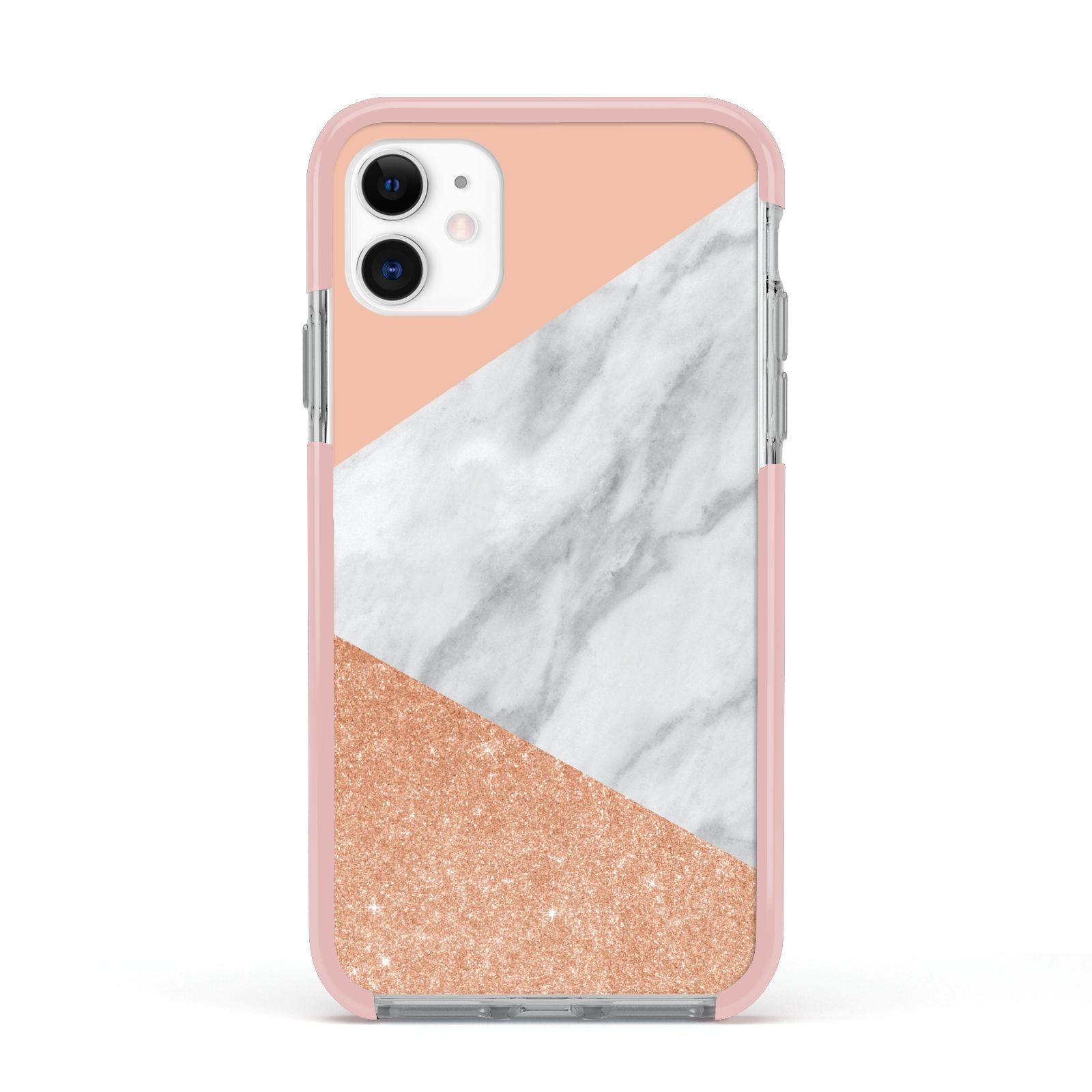 Marble Rose Gold Pink Apple iPhone 11 in White with Pink Impact Case