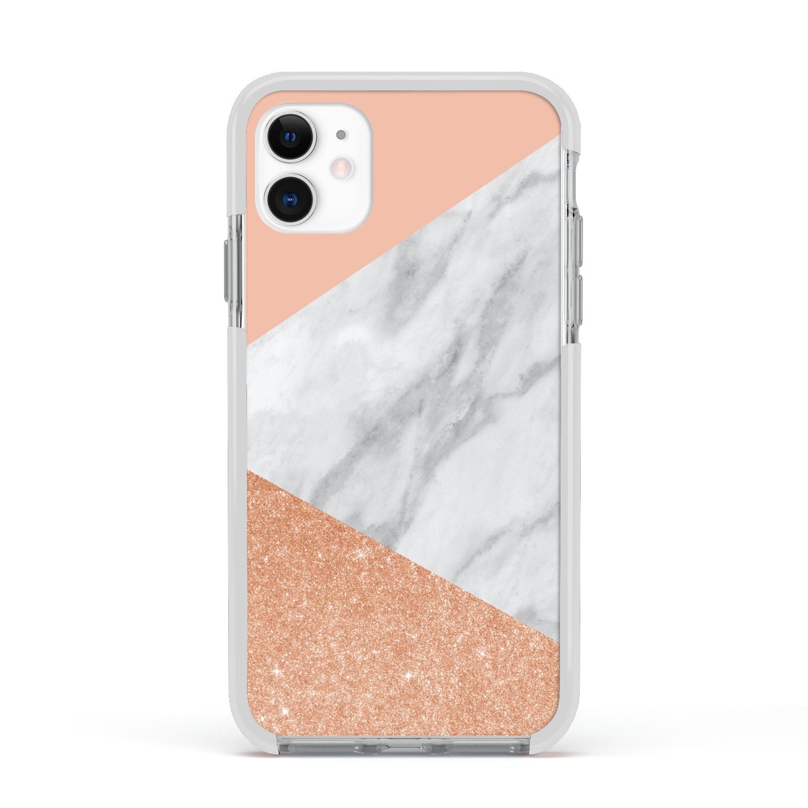 Marble Rose Gold Pink Apple iPhone 11 in White with White Impact Case