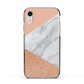 Marble Rose Gold Pink Apple iPhone XR Impact Case Black Edge on Silver Phone