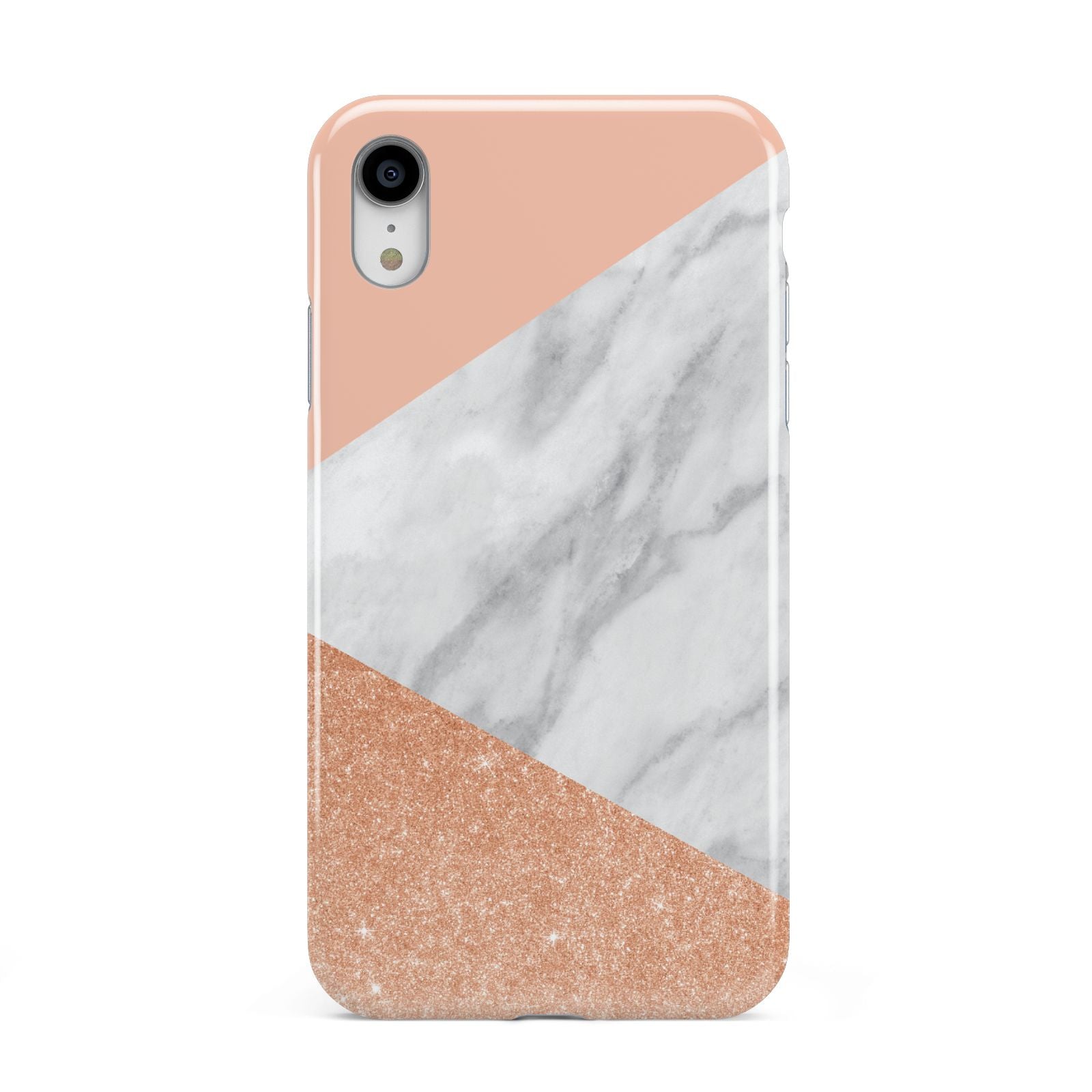 Marble Rose Gold Pink Apple iPhone XR White 3D Tough Case