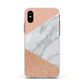 Marble Rose Gold Pink Apple iPhone Xs Impact Case White Edge on Black Phone
