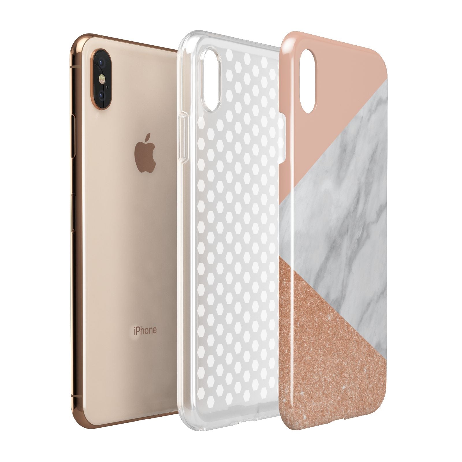 Marble Rose Gold Pink Apple iPhone Xs Max 3D Tough Case Expanded View