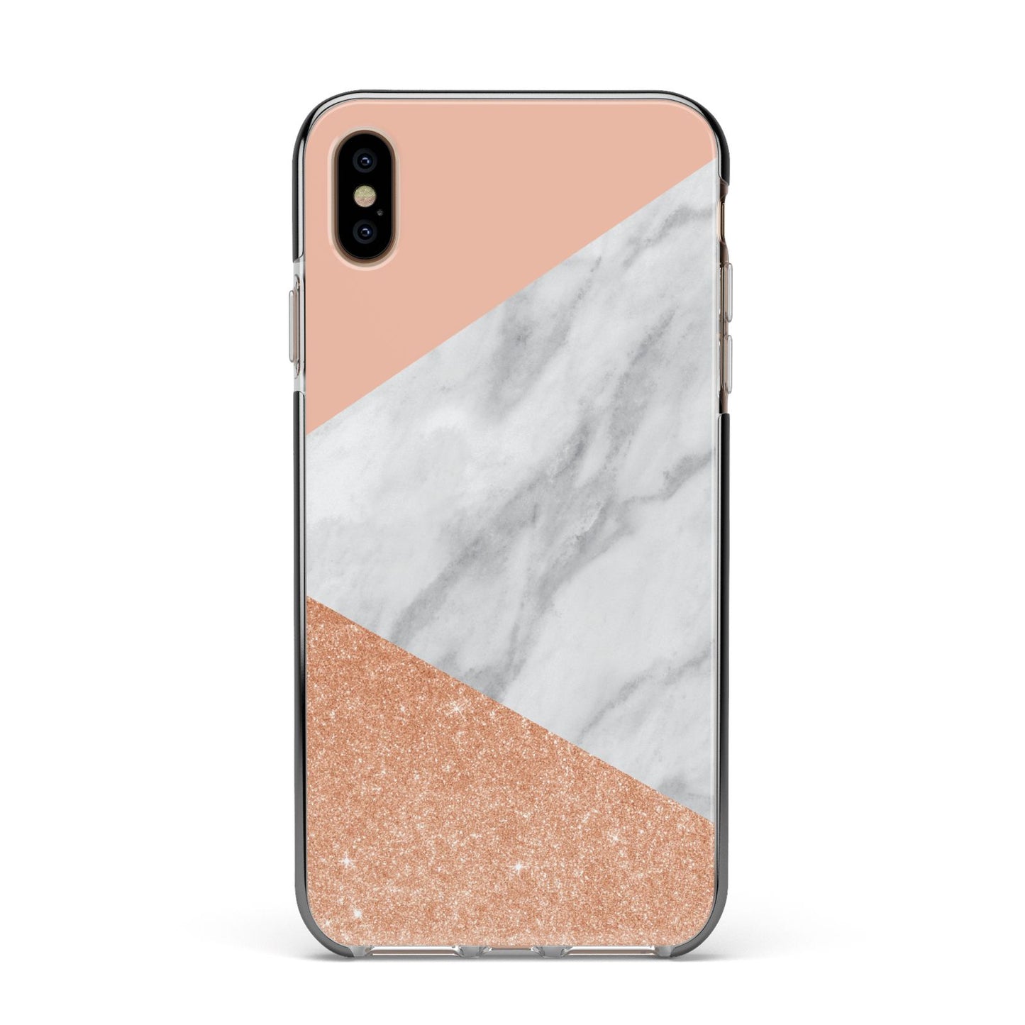 Marble Rose Gold Pink Apple iPhone Xs Max Impact Case Black Edge on Gold Phone