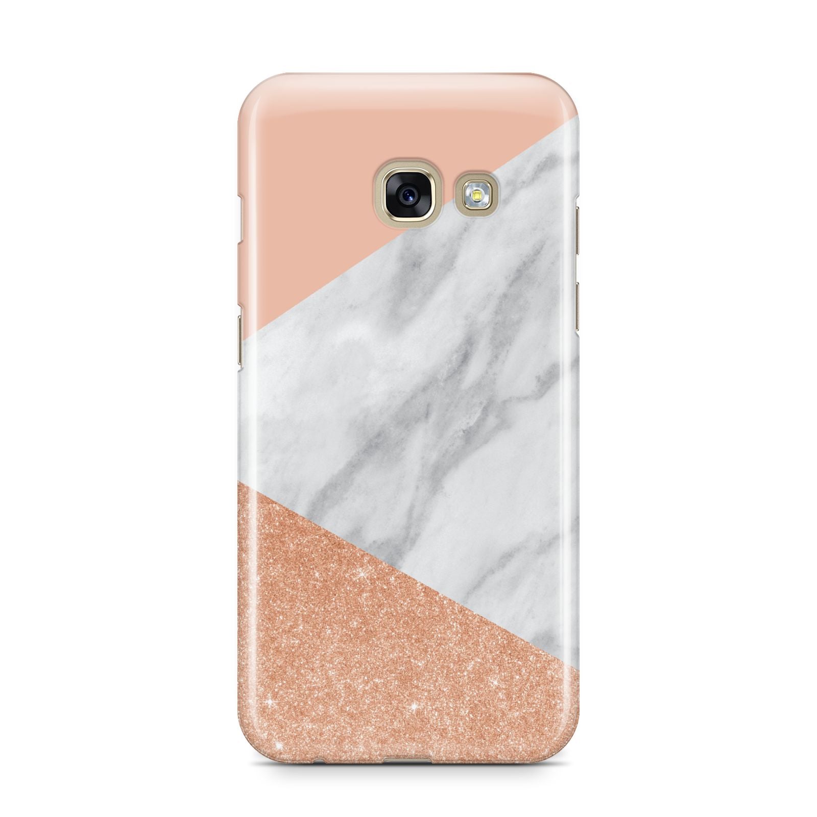 Marble Rose Gold Pink Samsung Galaxy A3 2017 Case on gold phone