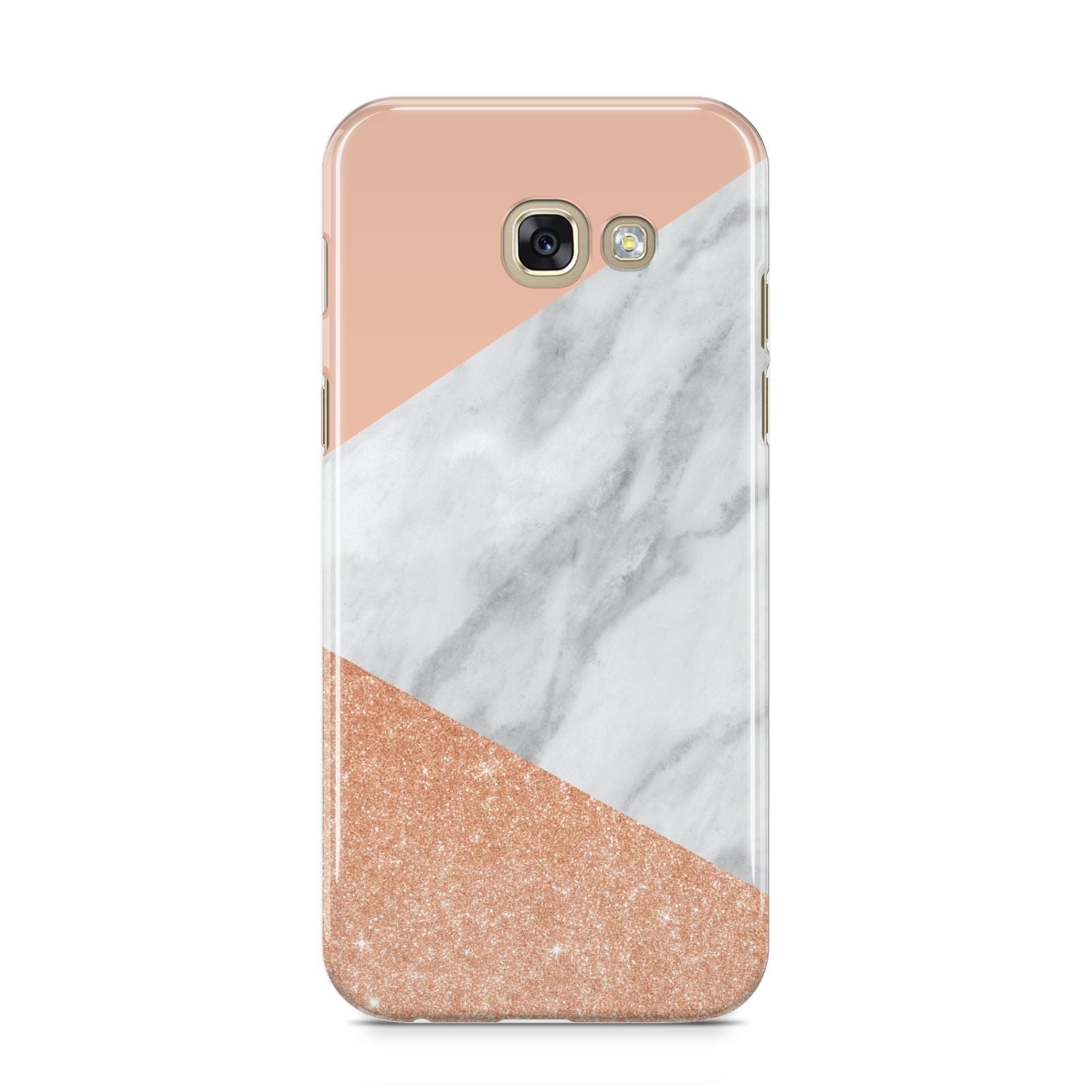 Marble Rose Gold Pink Samsung Galaxy A5 2017 Case on gold phone