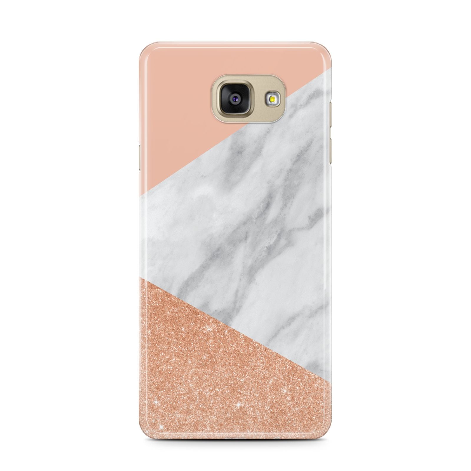 Marble Rose Gold Pink Samsung Galaxy A7 2016 Case on gold phone