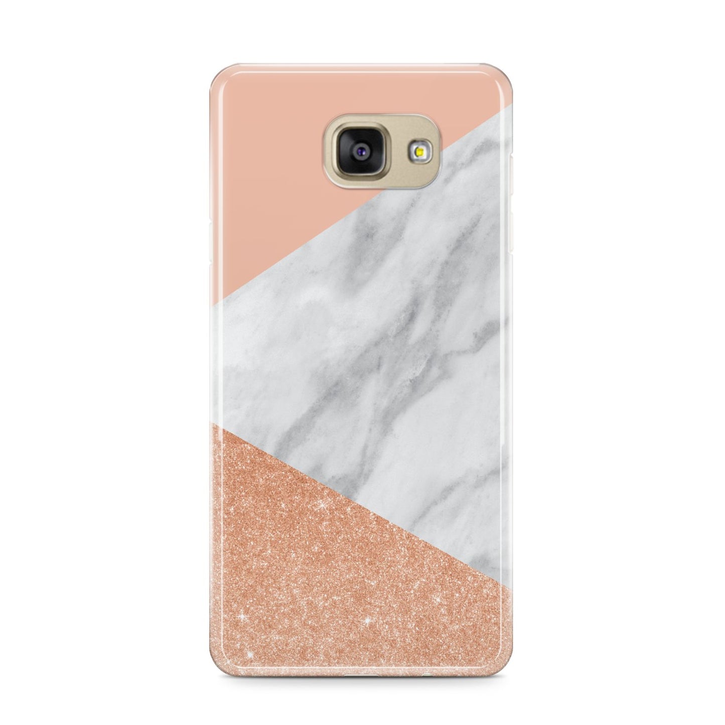 Marble Rose Gold Pink Samsung Galaxy A9 2016 Case on gold phone