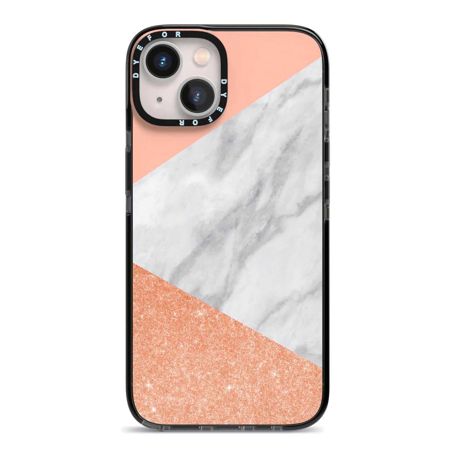 Marble Rose Gold Pink iPhone 13 Black Impact Case on Silver phone