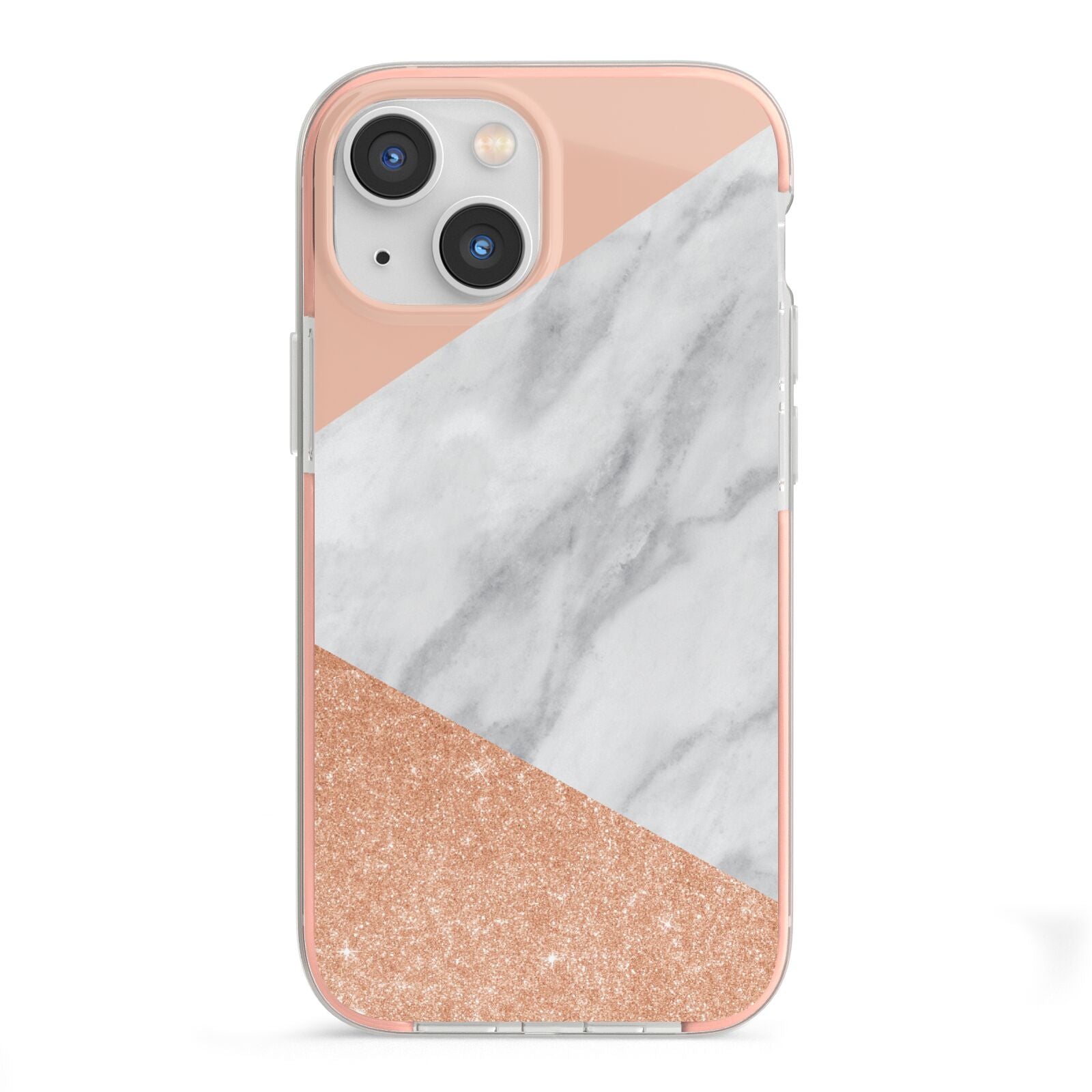 Marble Rose Gold Pink iPhone 13 Mini TPU Impact Case with Pink Edges