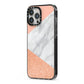 Marble Rose Gold Pink iPhone 13 Pro Max Black Impact Case Side Angle on Silver phone