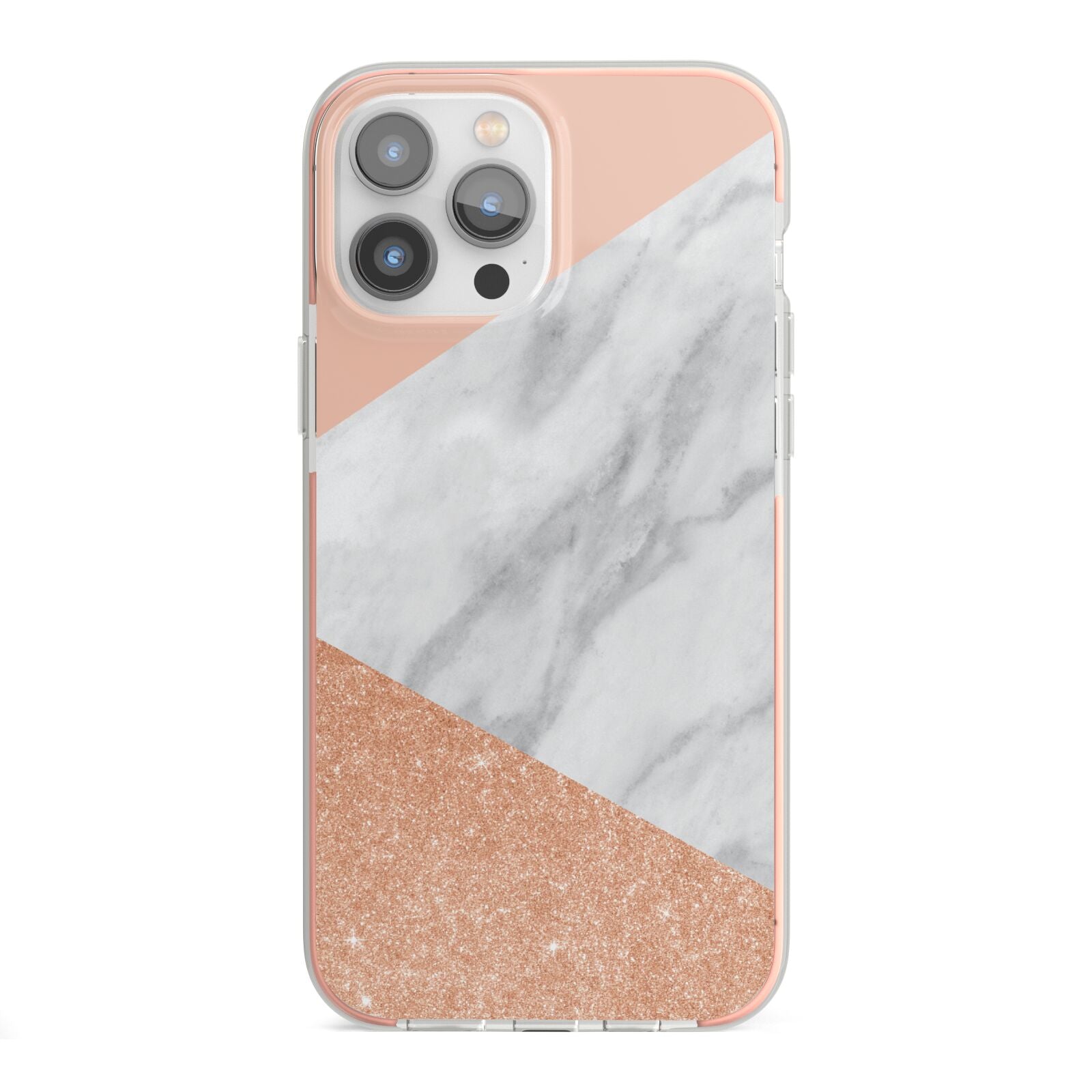 Marble Rose Gold Pink iPhone 13 Pro Max TPU Impact Case with Pink Edges