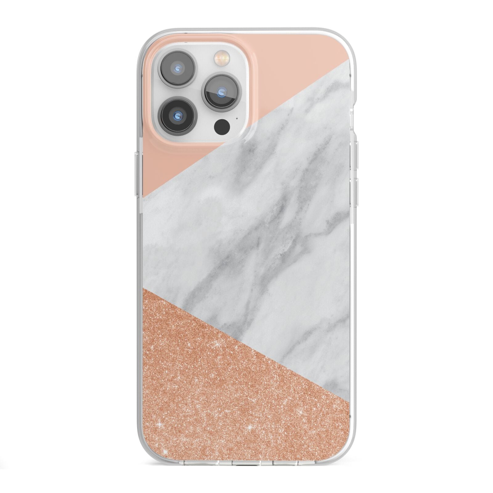 Marble Rose Gold Pink iPhone 13 Pro Max TPU Impact Case with White Edges