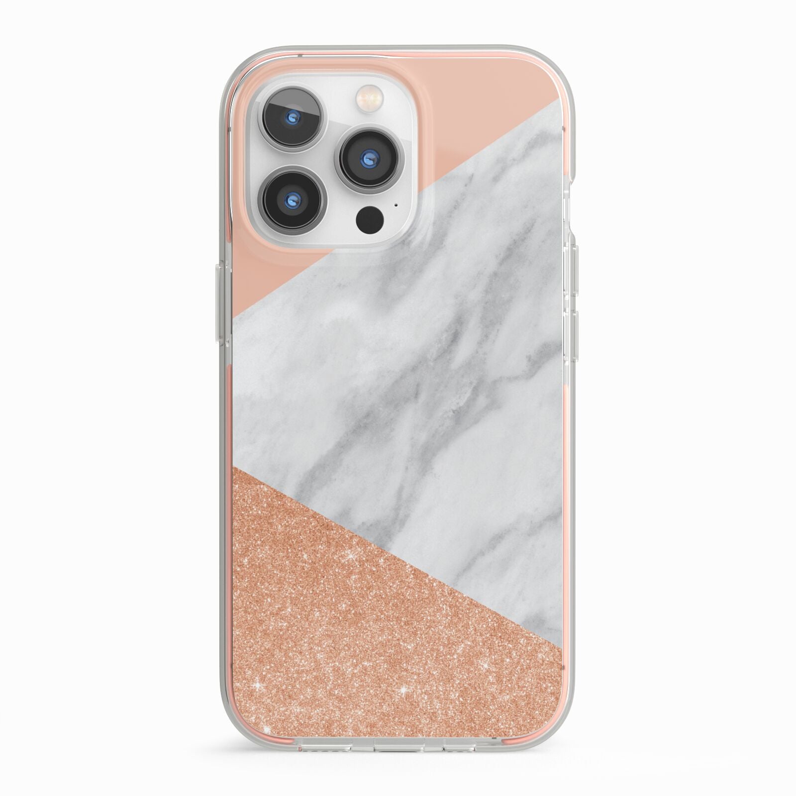Marble Rose Gold Pink iPhone 13 Pro TPU Impact Case with Pink Edges