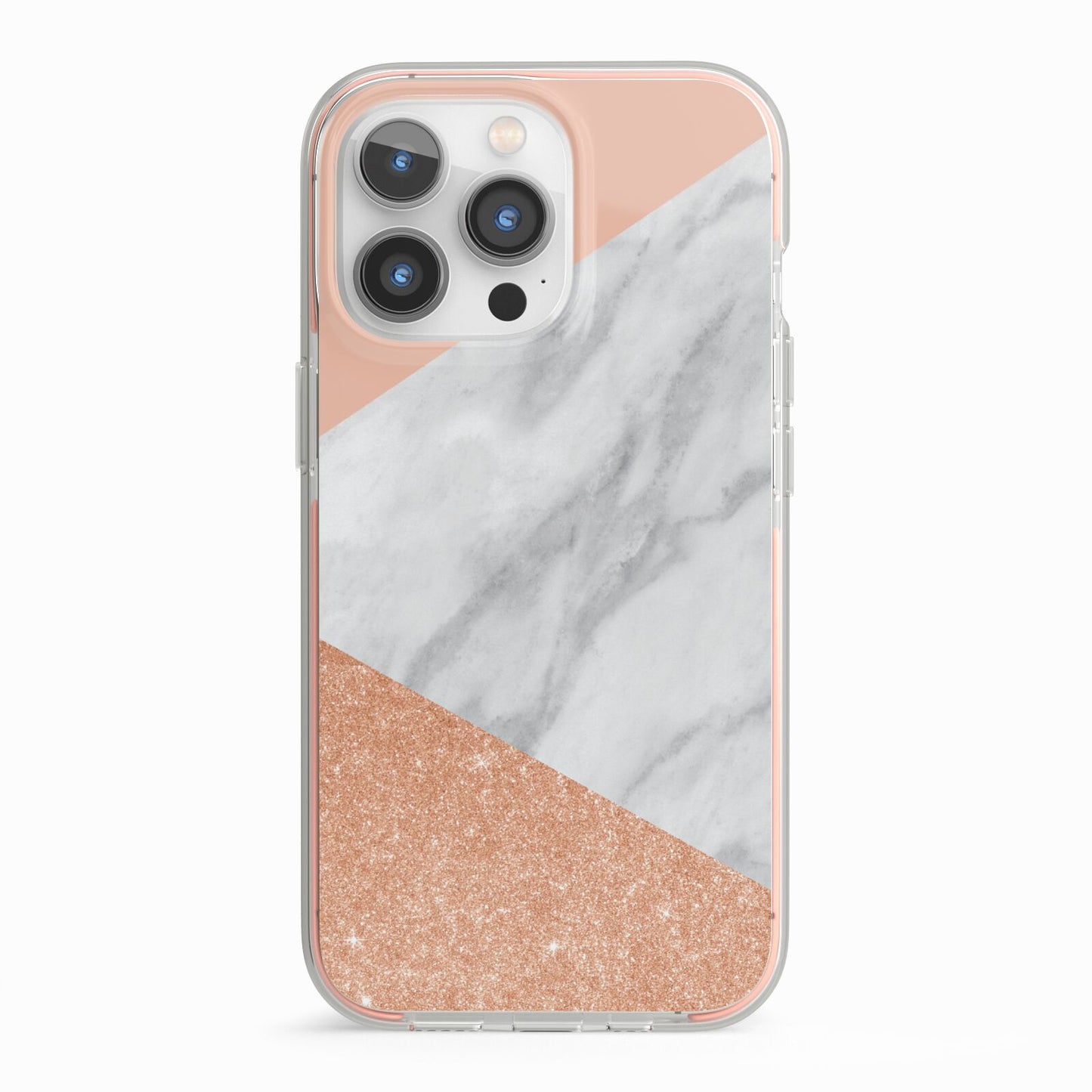 Marble Rose Gold Pink iPhone 13 Pro TPU Impact Case with Pink Edges
