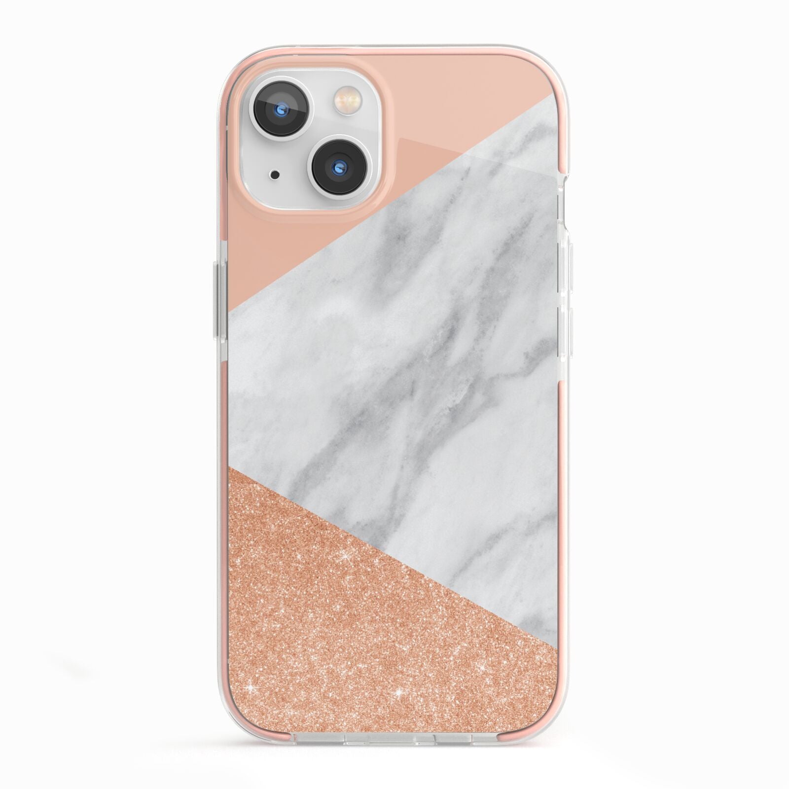 Marble Rose Gold Pink iPhone 13 TPU Impact Case with Pink Edges