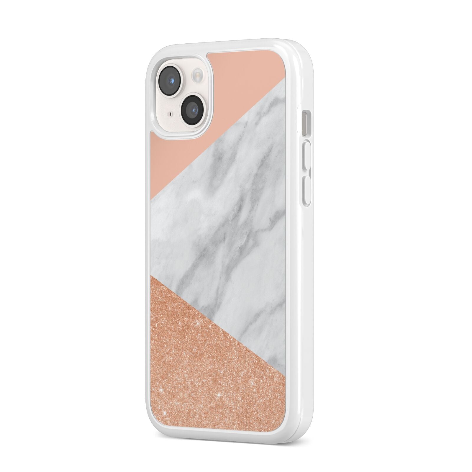 Marble Rose Gold Pink iPhone 14 Plus Clear Tough Case Starlight Angled Image