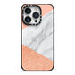 Marble Rose Gold Pink iPhone 14 Pro Black Impact Case on Silver phone