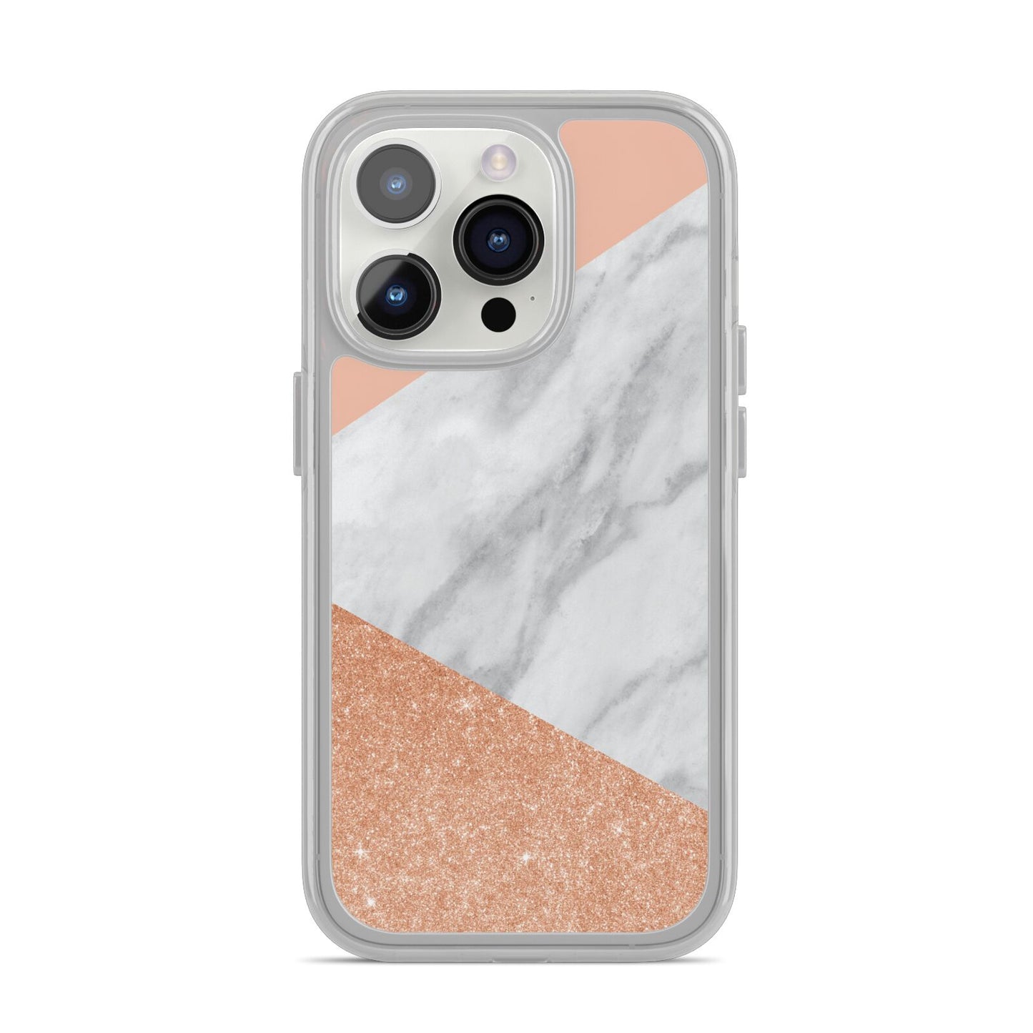 Marble Rose Gold Pink iPhone 14 Pro Clear Tough Case Silver