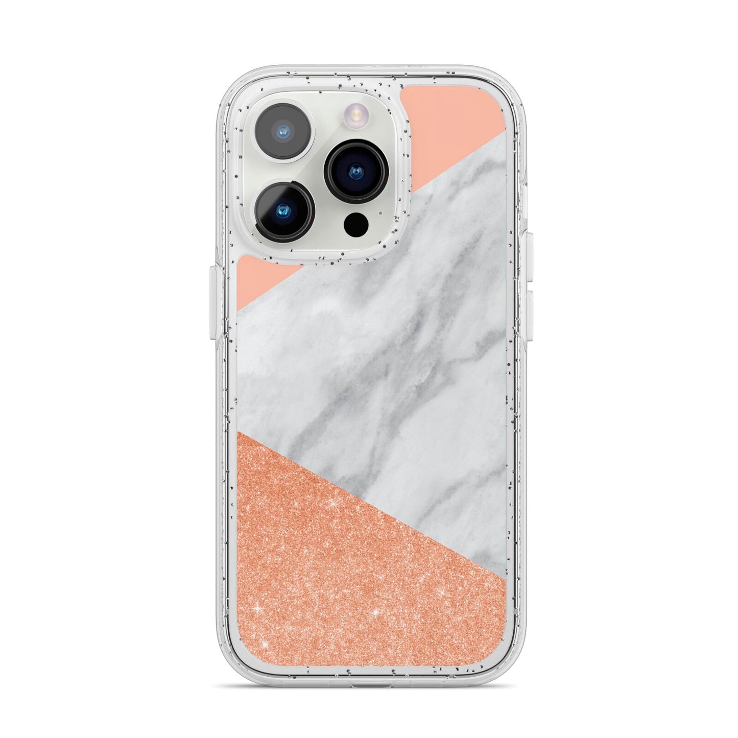 Marble Rose Gold Pink iPhone 14 Pro Glitter Tough Case Silver