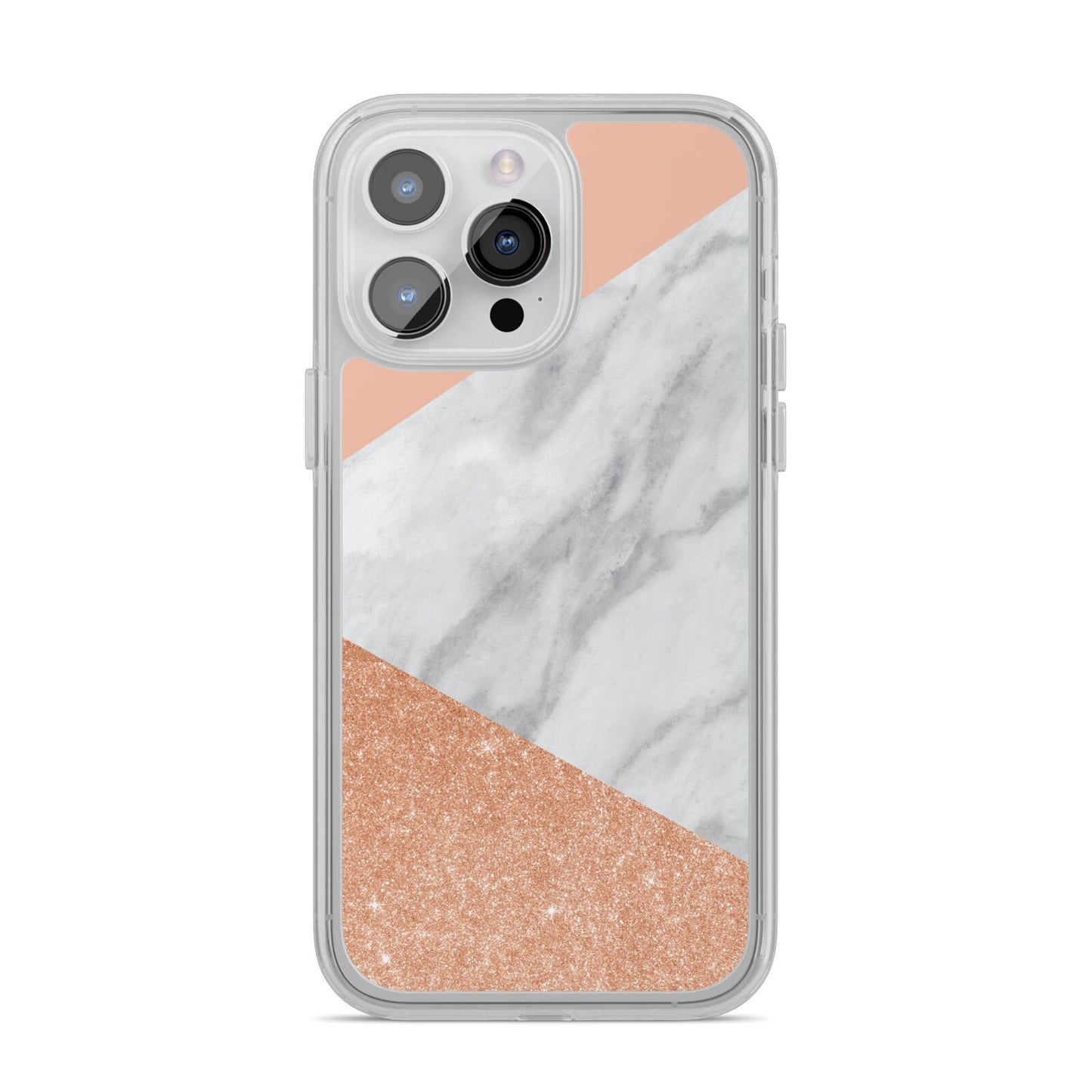 Marble Rose Gold Pink iPhone 14 Pro Max Clear Tough Case Silver