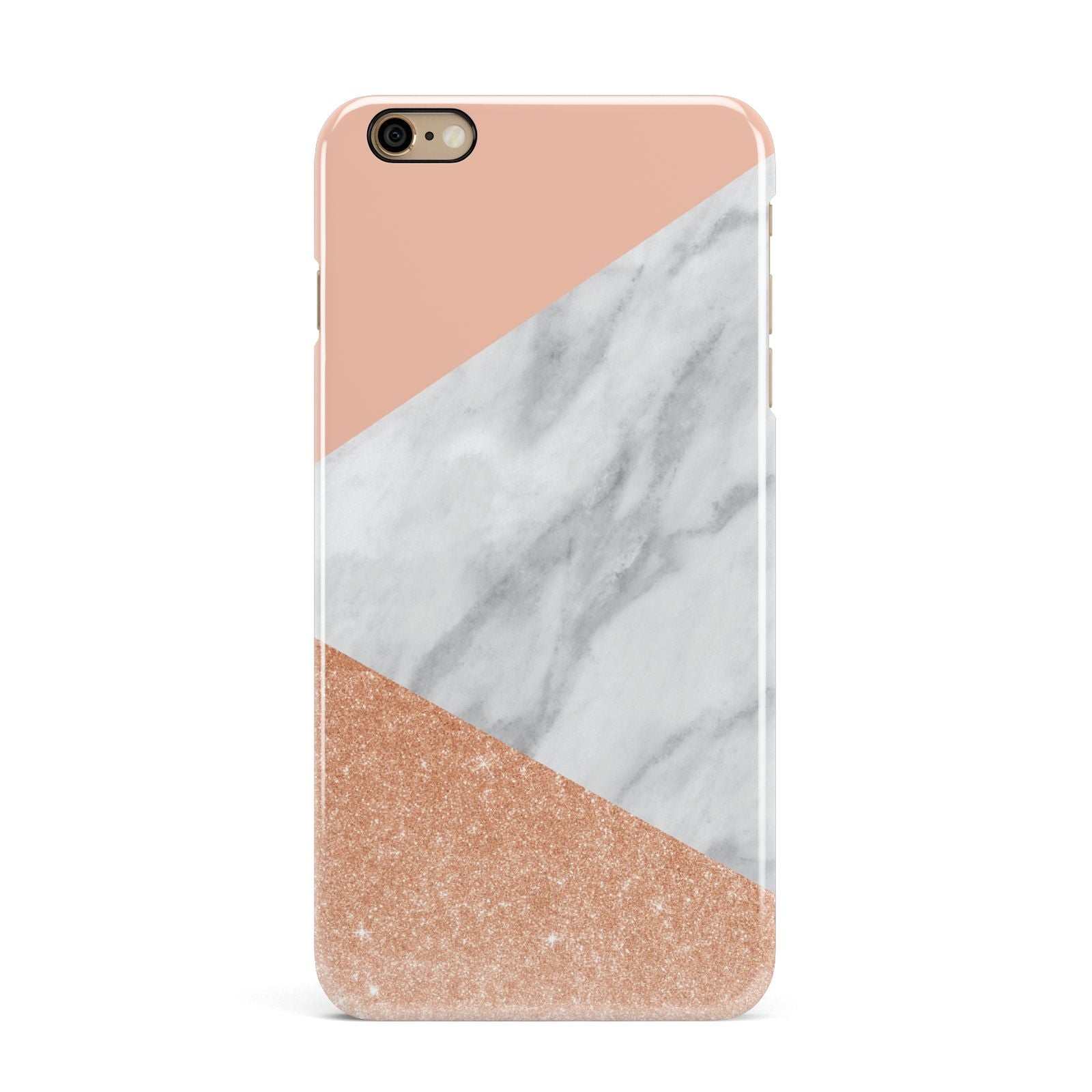 Marble Rose Gold Pink iPhone 6 Plus 3D Snap Case on Gold Phone