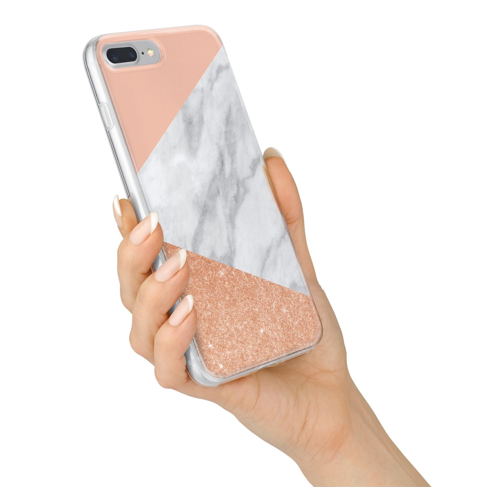Marble Rose Gold Pink iPhone 7 Plus Bumper Case on Silver iPhone Alternative Image